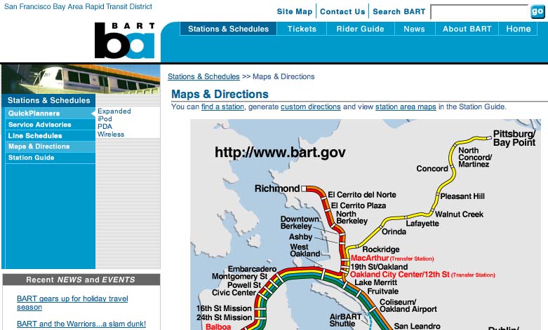 screen shot of the  BARt system map from bart.gov